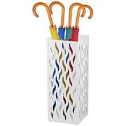 Porte-parapluie en métal creux créatif pour parapluie, bac à parapluie, support de canne de marche, support de décoration de porche, couloir, réception pour maison, bureau, restaurant (blanc)