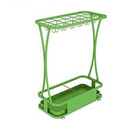 Porte-Parapluie en métal, Grand Panier à parapluies avec Crochet et bac d'égouttage, Peut contenir 31 à 45 parapluies (Couleur : Vert, Taille : 50 x 24 x 60 cm)