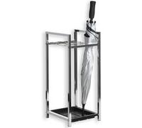 Porte-parapluie NELIA support pour parapluies ou cannes avec séparation et réceptacle d'eau, structure en métal chromé