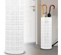 Porte-parapluie rond en métal 15 x 15 x 42 cm, étanche, autonome, idéal pour la maison, l'entrée, le bureau et la décoration d'hôtel (blanc)