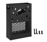 Porte-parapluies en métal, avec réceptacle d'eau amovible, 4 crochets, motifs ajourés, pour entrée, bureau, Noir