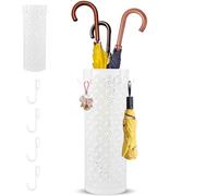Porte Parapluies en Métal Rond, Support pour Parapluies en Style Moderne avec Sculpture, Porteparapluies avec Crochets pour Dortoir, Entrée, Porche,15x15x42 cm(Blanc avec crochet)
