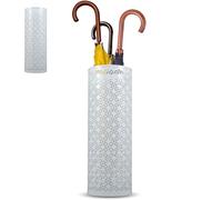 Porte Parapluies en Métal Rond, Support pour Parapluies en Style Moderne avec Sculpture, Porteparapluies avec Crochets pour Dortoir, Entrée, Porche,15x15x42 cm(Blanc)