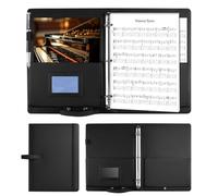 Porte-Partitions A4, Porte Partition Chorale Grand, Portes-Partition pour Feuilles avec Poche Intérieure et Dragonne, Classeur à Partition en Cuir PU avec 3 Anneaux pour Piano Guitare Violon, Noir
