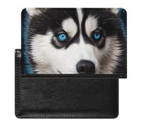 Porte-passeport - Accessoires de voyage - Ballon de football - Étanche - Avec emplacements pour cartes - Pour homme et femme, Husky aux yeux bleus, Taille unique