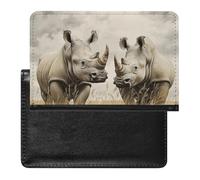 Porte-passeport - Accessoires de voyage - Lézard blanc - Imperméable - Portefeuille de voyage avec emplacements pour cartes - Pour homme et femme, Deux rhinocéros, Taille unique