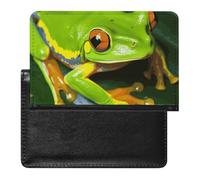 Porte-passeport - Accessoires de voyage - Motif animaux brodés - Étanche - Avec emplacements pour cartes - Pour homme et femme, Grenouille verte aux yeux jaunes., Taille unique