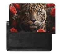 Porte-passeport - Accessoires de voyage - Motif animaux mignons - Imperméable - Avec emplacements pour cartes - Pour homme et femme, Rose rouge et tigre, Taille unique