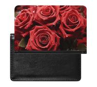 Porte-passeport - Accessoires de voyage - Motif animaux mignons - Imperméable - Avec emplacements pour cartes - Pour homme et femme, Motif roses - Rouge, Taille unique