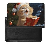 Porte-passeport - Accessoires de voyage - Motif chat mignon - Chants de Noël - Étanche - Portefeuille de voyage avec emplacements pour cartes - Pour homme et femme, Chat chantant de Noël, Taille