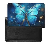 Porte-passeport - Accessoires de voyage - Motif chien de bétail - Motif floral - Imperméable - Avec emplacements pour cartes - Pour homme et femme, Papillon étoilé bleu., Taille unique