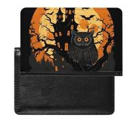 Porte-passeport - Accessoires de voyage - Motif chien de bétail - Motif floral - Imperméable - Avec emplacements pour cartes - Pour homme et femme, Château noir avec tête de citrouille et hibou