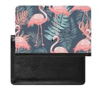 Porte-passeport - Accessoires de voyage - Motif coucher de soleil - Palmier - Étanche - Avec emplacements pour cartes - Pour homme et femme, Feuilles de palmier flamant rose, Taille unique