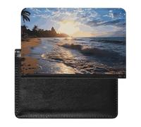 Porte-passeport - Accessoires de voyage - Motif Terre bleue dans l'espace - Portefeuille de voyage étanche avec emplacements pour cartes - Pour homme et femme, Vue sur la plage., Taille unique