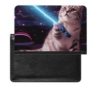 Porte-passeport - Accessoires de voyage - Terrain de sport - Imperméable - Portefeuille de voyage avec emplacements pour cartes - Vert, Chat fantaisie au laser spatial mignon et drôle, Taille unique