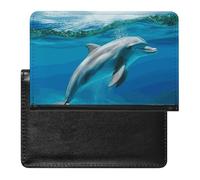 Porte-passeport - Accessoires de voyage - Tortues sortant des oranges - Imperméable - Portefeuille de voyage avec emplacements pour cartes - Pour homme et femme, Dauphin nageur en mer bleue, Taille