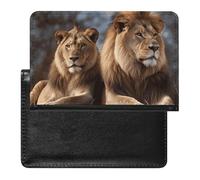 Porte-passeport - Accessoires de voyage vintage hawaïen - Imperméable - Avec emplacements pour cartes - Pour homme et femme, Deux lions., Taille unique