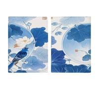 Porte-passeport bleu et blanc de style chinois avec fleur et oiseau en cuir synthétique ultra fin pour documents de voyage compact de qualité supérieure pour passeport international américain pour