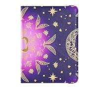 Porte-passeport bohème violet mystère lune en cuir pour voyage homme pour voyage vaccin porte-cartes combo étui passeport étui portefeuille documents de voyage pour homme ultra fin, Boho Purple