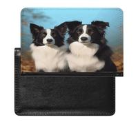 Porte-passeport Border Collie pour documents de voyage en cuir synthétique avec poche frontale minimaliste et portefeuille fin à deux volets