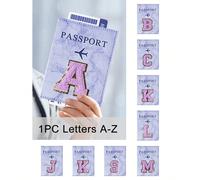 Porte-passeport d'affaires vintage RFID avec lettres brodées A-Z, unisexe, avec portefeuille de passeport d'affaires vintage RFID en tissu éponge, unisexe, multifonctionnel et portable, portefeuille e