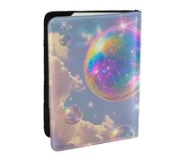 Porte-passeport de voyage en cuir synthétique avec imprimé bulles et nuages arc-en-ciel onirique pour homme et femme, 16,5 cm, Noir , Taille unique