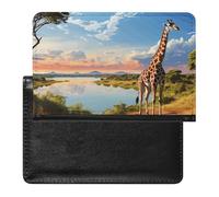 Porte-passeport de voyage étanche avec emplacements pour cartes pour homme et femme, Paysage africain Rivière Nil Girafe, Taille unique