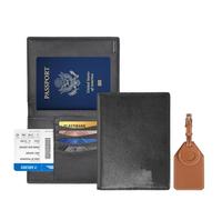Porte-passeport de voyage, porte-passeport anti-perte Airtag avec étui à bagages, Noir/marron, With Luggage Tag, Minimaliste