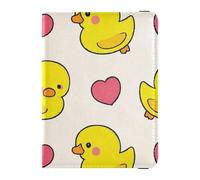 Porte-passeport décoratif en cuir avec motif de canard jaune - Pour documents de voyage - Étui portefeuille ultra fin, Dessin animé mignon canard jaune amour, 1 size