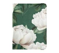 Porte-passeport décoratif en cuir avec pivoines mignonnes vertes et blanches pour voyage, pour femme, étui de protection pour vaccins, organiseur de documents, accessoires étanches, Fleurs de pivoines