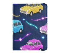 Porte-passeport décoratif en cuir bleu marine à paillettes pour homme de voyage, organisateur de documents de voyage, housse de passeport, housse de passeport, fausse voiture de dessin animé, bleu