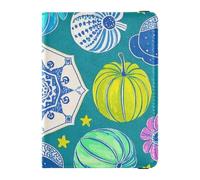 Porte-passeport décoratif en cuir bleu sarcelle, motif citrouille colorée avec fente pour carte de vaccin, léger, citrouille colorée style affiche bleu sarcelle, 1 size