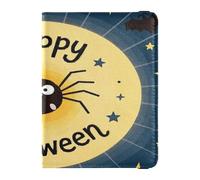 Porte-passeport décoratif en cuir noir avec motif Happy Halloween pour homme - Portefeuille mignon - Carnet de passeport ultra fin, Joyeux Halloween dessin animé mignon noir, 1 size