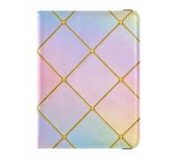 Porte-passeport décoratif et imperméable en cuir avec motif arc-en-ciel dégradé doré, Cube arc-en-ciel moderne dégradé de grille dorée, 1 size