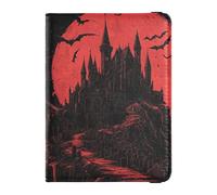 Porte-passeport en cuir avec château de vampire gothique pour homme
