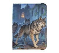 Porte-passeport en cuir avec loups dans un château antique pour voyage sécurisé caché pour passeport accessoires de voyage en famille