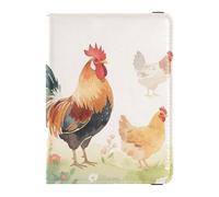 Porte-passeport en cuir avec motif de coq et de poulet - Porte-passeport antivol pour argent et cartes - Organisateur de voyage en famille