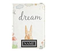 Porte-passeport en cuir avec nom personnalisé - Étanche - Pour homme - Lapin sur un nuage