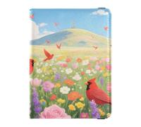 Porte-passeport en cuir avec oiseaux dans un champ de fleurs pour voyage, grande capacité, pour homme