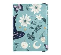 Porte-passeport en cuir bleu bohème pour voyage et famille pour voyage, documents de voyage, organiseur de documents de voyage, étui portefeuille ultra fin pour femme, chapeaux de sorcière mystère