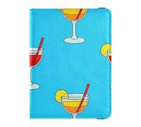 Porte-passeport en cuir bleu décoratif mignon d'été citron drink portefeuille portefeuille portefeuille léger, Boisson d'été citron bleu, 1 size