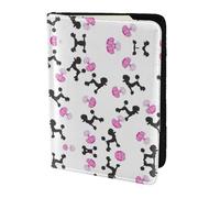Porte-passeport en cuir de vache imprimé bouteille de parfum rose et caniche, étui pour passeport, étui de carte de voyage pour homme et femme, protecteur de documents, noir, One Size