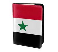 Porte-passeport en cuir de vache imprimé drapeau de la République arabe syrienne, étui de passeport, étui de carte de voyage pour homme et femme, protecteur de documents, noir, One Size