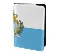 Porte-passeport en cuir de vache imprimé drapeau de Saint-Marin, étui pour passeport, étui pour carte de voyage pour homme et femme, protecteur de documents, noir, One Size