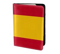 Porte-passeport en cuir de vache imprimé drapeau espagnol, couverture de passeport, étui pour carte de voyage pour homme et femme, protecteur de documents, noir, One Size