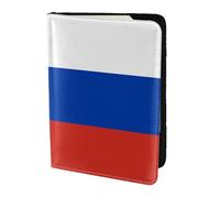Porte-passeport en cuir de vache imprimé drapeau russe, étui de passeport, étui pour carte de voyage pour homme et femme, protecteur de documents, noir, One Size