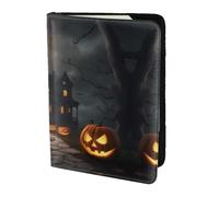 Porte-passeport en cuir de vache imprimé horreur d'Halloween, couverture de passeport, étui de carte de voyage pour homme et femme, protecteur de documents, noir, One Size