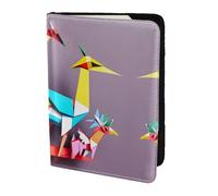Porte-passeport en cuir de vachette multicolore origami avec impression grues - Pour homme et femme - Protection de documents, noir, One Size