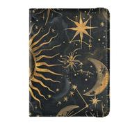 Porte-passeport en cuir doré mystique avec motif soleil et lune, Mystic Golden Sun Moon, 1 size