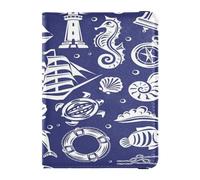 Porte-passeport en cuir étanche pour cartes de vaccin - Pour famille, vacances, documents, accessoires de voyage, hippocampe, ancre, phare - Bleu, multicolore, 1 size, Décontracté